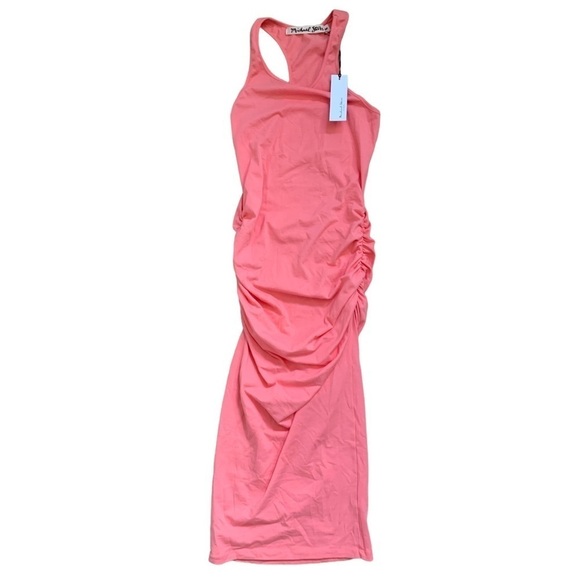 NWT Michal Stars Racerback Ruched Midi Tank Dress in Fresco - Picture 3 of 10